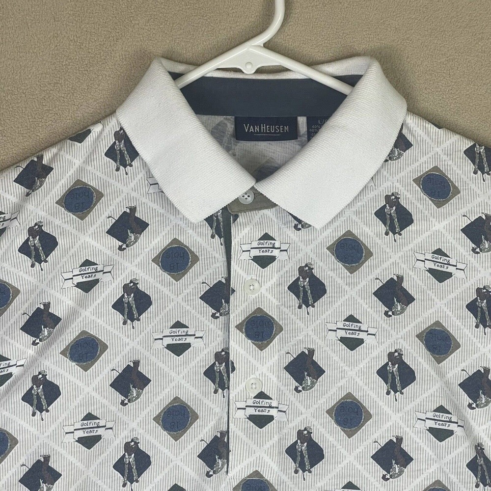 Van Heusen‎ Mens L Polo Golf Shirt Multicolor Golf Print - Picture 2 of 9